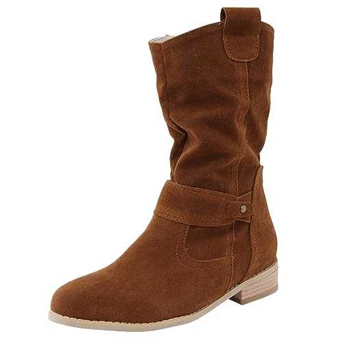 WILLBEST Women's Western Cowgirl Boots Antislip Short Ankle Combat Boot Vintage Block Chunky High Heel Side Buckle Booties Wide Fit Shoe