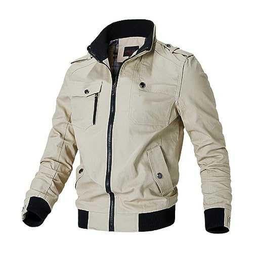 EsUkar Tartan Lining Harrington Jacket Winter Bomber Jackets Men'S Classic Vintage Retro Scooter Jacket Khaki Full Zip Windproof Outdoor Sports Jacket
