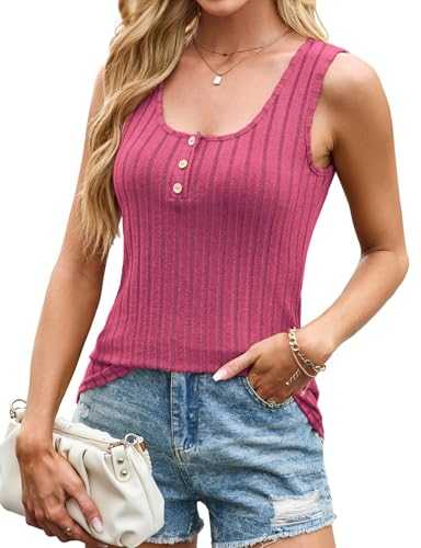 Vest Tops for Women UK Button Up Crew Neck Summer Tank Tops Casual Sleeveless Knit Blouse Shirts