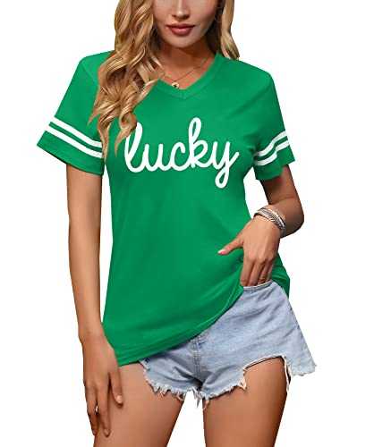 Spadehill St. Patrick's Day Women's Green V-Neck Short Sleeve T Shirt