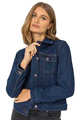 Roman Originals Jean Denim Jacket for Women UK - Ladies 100% Cotton Summer Casual Stretch Crop Smart Utility Trucker Biker Fitted Vintage Light Wash Faded Classic Jeans Work