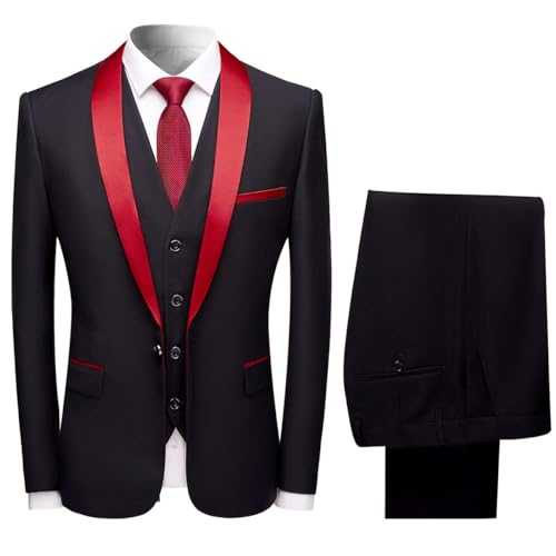 Pkrboro Men's Three-Piece Suit Jacket Vest and Pants Set Single Breasted Button Shawl Lapel Wedding Tuxedos Formal