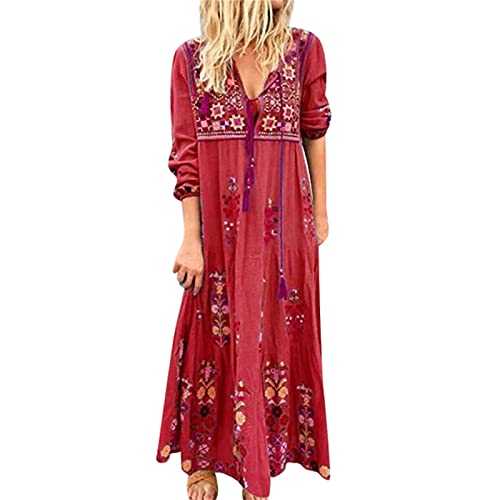 AMDOLE Neck Size Women Up Print Boho Maxi Sleeve Dress V Dress Plus Party Lace Long Women's Dress Flare Dress for Women