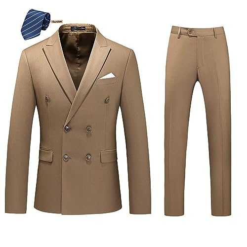 MOGU Mens 2 Piece Suit Slim Fit Double Breasted Blazer and Pants Solid Color Prom Tuxedo