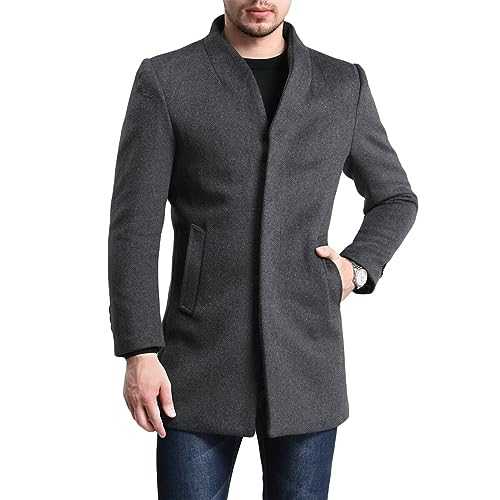 Mens Winter Slim Fit Coat Mid Length Overcoat Wool Trench Coat Warm Casual Outdoor Coat Jacket #1681 Grey S