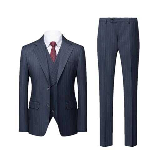 Men's Stripes Suit – Vest Trousers Slim-Fit 3-Piece Set Business and Weddings Single Breasted Set