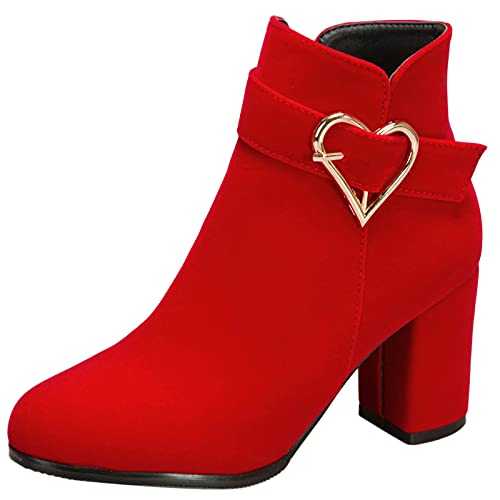 MJIASIAWA Women Block Heel Wedding Dress Winter Warm Ankle Boots Zip