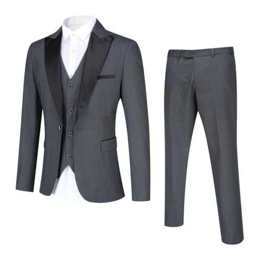 YOUTHUP Men's Suits Slim Fit 3 Piece Suit Elegant Wedding Tuxedo Peak Lapel Blazer Pants Vest