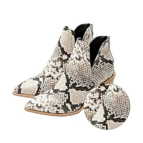 COLLBATH Stylish Women Ankle Boots with Thick Heels and Arch Support Fashionable Pointed Toe Design for Autumn Wear Snake Print Size 39