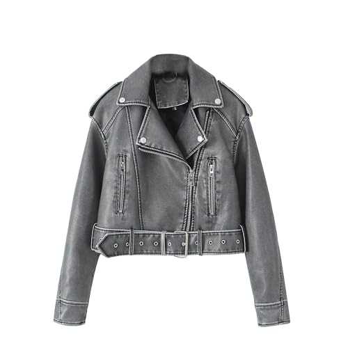 DGKaxiyaHM Women's Faux Leather Casual Short Coat Vintage Fashion Motorcycle Coat Jacket Blazer Collar Zip Up Coats