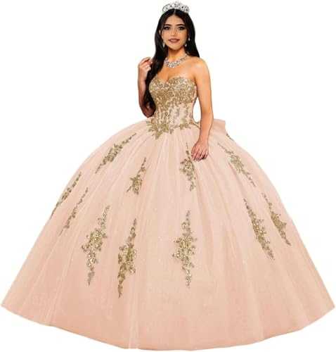 Fuomomo Gold Lace Appliques Sweetheart Quinceanera Dresses Puffy Ball Gowns Strapless Prom Dresses with Bow MT035