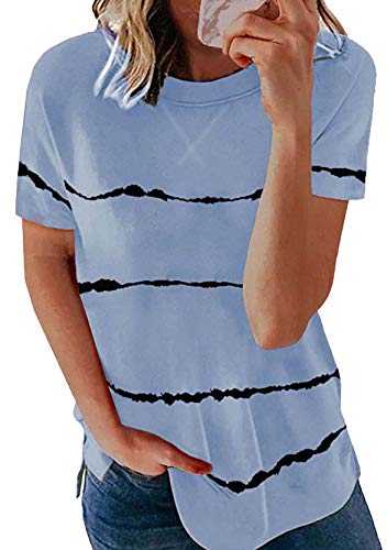 YMING Ladies Short Sleeve Tops Casual Summer Shirt Round Neck Printed Tee Shirts