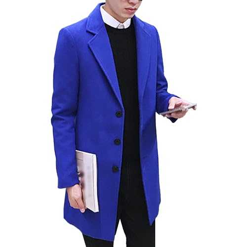 JEKE-DG Men's Wool Blend Pea Coat Notched Lapel Single Breasted Long Peacoat Overcoat Warm Winter Trench Coat