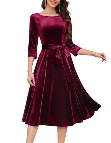 DRESSTELLS Velvet Dress for Women UK, Velvet Christmas Party Dresses, Long Sleeves Winter Formal Xmas Evening Dress