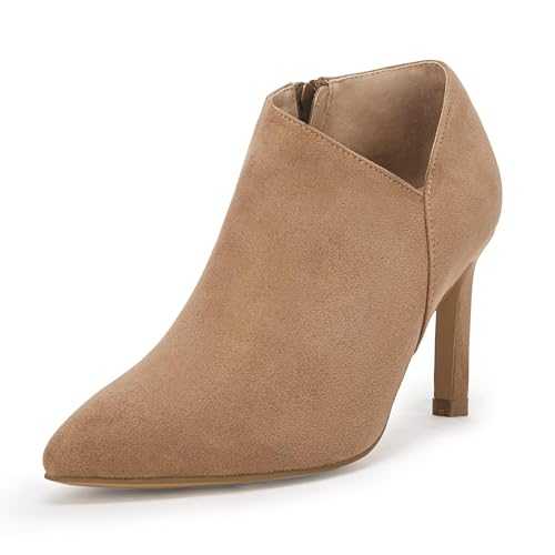 Coutgo Womens Pointed Toe V Cut Ankle Boots Kitten Heel Side Zip Office Booties