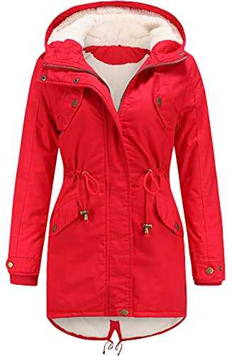 Women's Hooded Fleece Lined Parka Coat Winter Padded Windproof Warm Jacket Coat