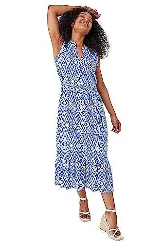 Roman Petite Aztec Print Frill Shirt Dress for Women UK - Ladies Everyday Holiday Spring Summer Notch Neckline Comfy Soft Evening Vacation Work Party