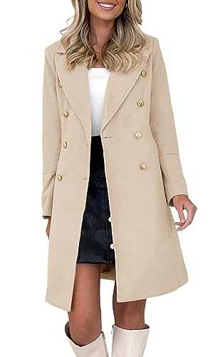 Fazortev Womens Winter Wool Coats Notched Lapel Collar Double Breasted Peacoat Long Jackets Trench