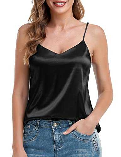 VIDUSSA Womens V Neck Vest Tops Summer Satin Camisole Sleeveless Casual Tank Shirt