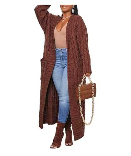 Shuanghao Women's Winter-Warm Fashion-Casual New-Sexy Sweater-Cardigan - Loose Long Sleeve Solid Color Oversized V- Neck Lightweight Cotton Knitwear Chunky Ribbed Pocket Long Coats Ladies UK
