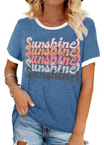 YEXIPO Womens Bring On The Sunshine T-Shirt Graphic Tees Letter Printed Loose Casual Summer Funny Tops