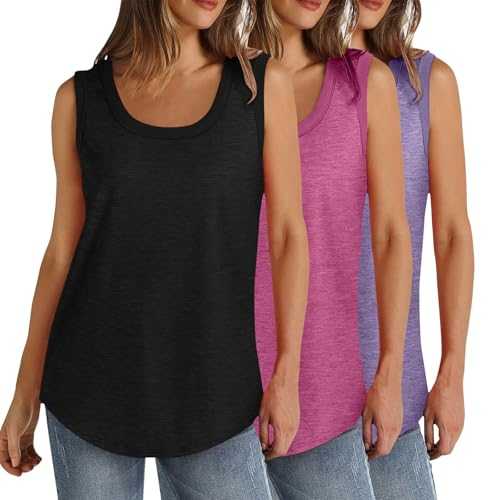 3 Pcs Tank Tops for Women Plus Size Scoop Neck Summer Sleeveless Tops Loose Fit Solid Color Casual Basic Vests Lightweight Athletic Sport T-Shirt Tunic Blouse Curvy Hem(S-5XL)