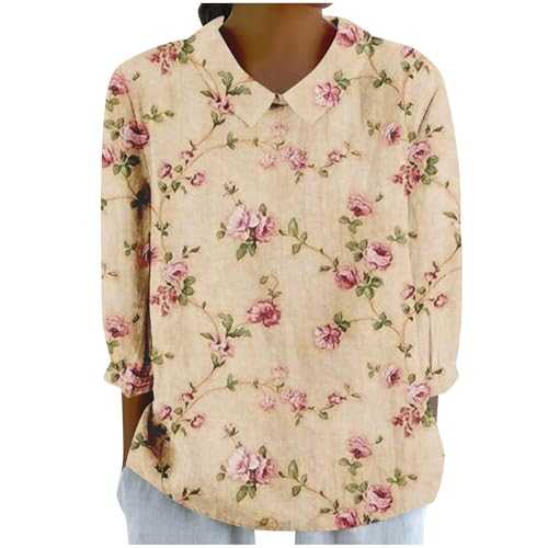 Linen Tops for Women UK Peter Pan Collar Blouse Long/Short Sleeve Womens Shirts and Blouses Floral Prints Ladies Summer Tops Sales
