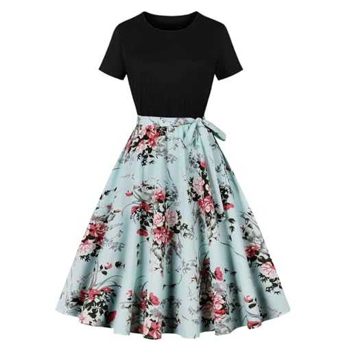 Women's Audrey Hepburn 1950s Tea Dress Clearance Vintage Rockabilly Dress A Line Swing Cocktail Party Dress Floral Sleeveless Retro Elegant Dresses Swing Flowy Pleated Dance Gown UK Size