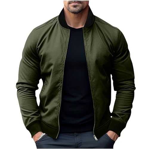 Mens Jacket Bomber Jacket Casual Lightweight Cotton Windbreaker Sportswear With Pockets Long Sleeve Zip Up Stand Collar Jackets Comfortable Material Regular Fit Tops Outdoor Hiking