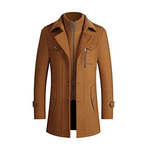 HAOLEI Mens Winter Coat Sale Clearance,Trench Coat for Men Mid Length Thick Wool Overcoat Regular Fit Double-Layer Military Peacoat Business Casual Duffle Coats Size 10-20