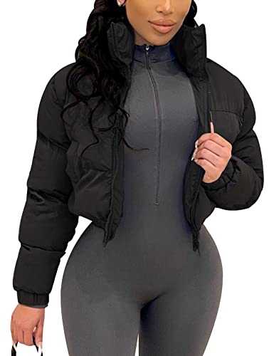 Arssm Women Cropped Puffer Jackets Casual Winter Warm Padding Quilted Crop Short Coat