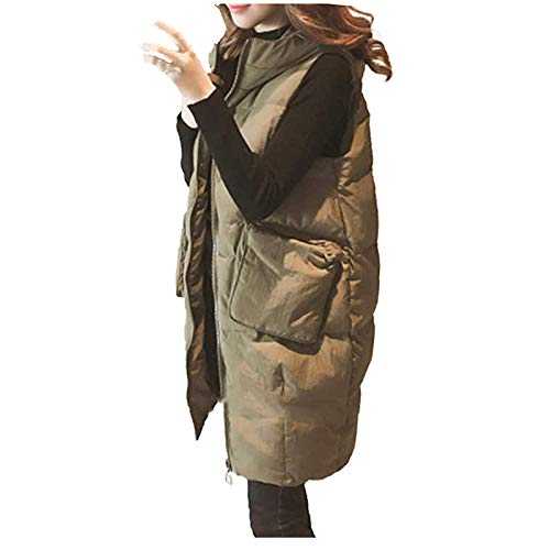 Long Gilet for Women UK Longline Hooded Padded Jacket Vest Full Zip Quilted Winter Warm Body Warmer Solid Outwear Top Mid-length Ladies Long Sleeveless Coat Size 8-16