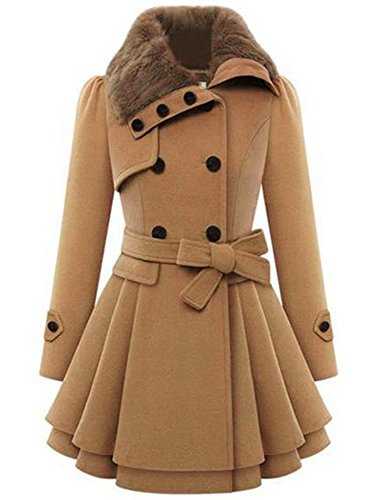 Zeagoo Women's Fashion Faux Fur Lapel Double-Breasted Thick Wool Trench Coat Winter Warm Jacket S-2XL