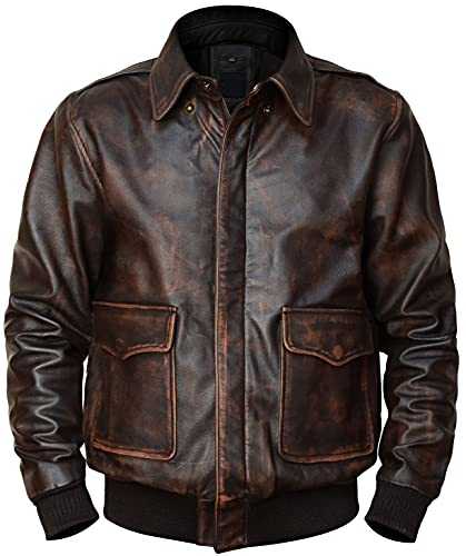 LP-FACON A2 Aviator Distressed Brown usaf Cockpit Flight Air Force Leather Bomber Jacket