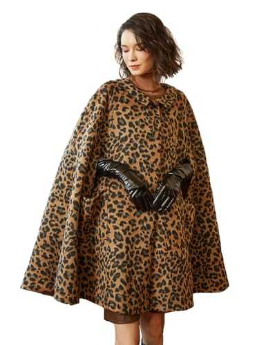 BEAUTELICATE Women Wool-Blend Cape Coat Short Elegant Vintage Lapel Collar Tartan Poncho Cloak Jacket for Winter Fall Daily Button Down with Pockets Knee Length 94cm