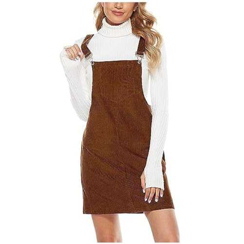 Women's Dress Pinafore Dress Clearance Corduroy Dungarees Sleeveless Vintage Cami Dresses A-Line Mini Overall Dress Ladies Dress Casual Party Dress Corduroy Solid Pocket Front Wide Straps