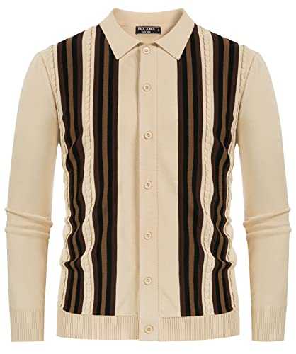 PJ PAUL JONES Men's Contrast Stripes Cardigan Pullover Button Down Knit Polo Shirts