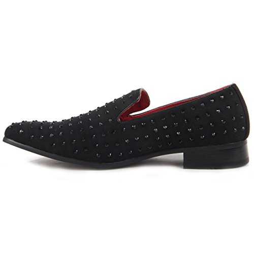Rossellini Men's Italian Designer Slip-On Loafers Sueded Moccasins Featuring Stunning Stud Detail Perfect for Parties and Weddings