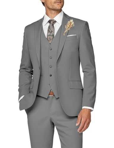 3 Piece Men's Solid Suit Slim Fit Suits for Wedding One Button Blazer Single Breasted Classic Fit Groom Suit for Bride