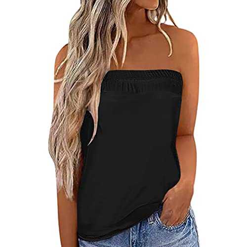 Bandeau Top Women's Y2K Crop Tops Strapless Tube Top Sexy Off Shoulder Tops Strapless Tank Shirt Loose Undershirt Backless Tube Shirt Pleated Tunic Top Plain Long Shirt