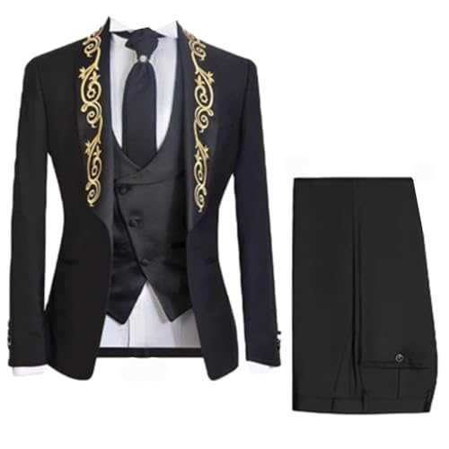 Pkrboro Men's 3-Piece Suit Jacquard Shawl Lapel Tuxedos Wedding Prom Jacket Vest Pants Set