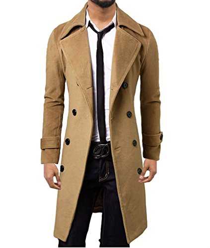 WSLCN Mens Peacoat Double Breasted Overcoat Reefer Parka Trench Coats Long Jacket Slim Fit Blazer Outerwear