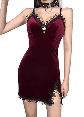 Gothic Mini Dress Women Spaghetti Straps Vintage Velvet Side Slit Short Goth Party Dresses