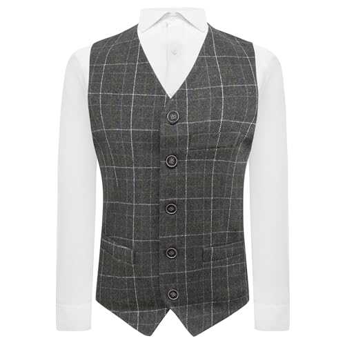 Heritage Check Charcoal Grey Mens, Waistcoat, Tweed, Tailored Fit