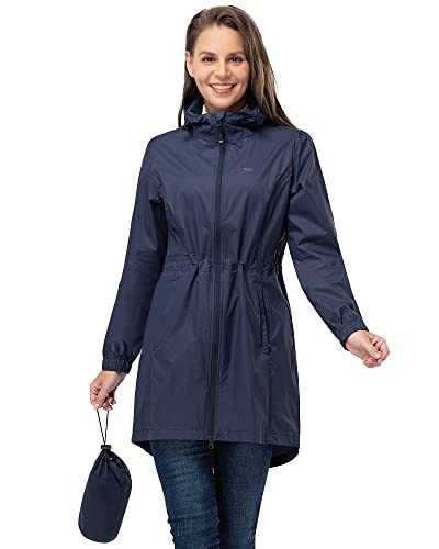 33,000ft Women's Rain Jacket Lightweight Hooded Long Rain Coat Waterproof Jacket Ladies Packable Functional Jacket Windbreaker Breathable Active Outdoor Coats