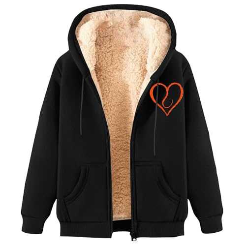 AnnSemo Fleece Jacket Women UK Ladies Teddy Fleece Jacket Hooded Trench Coat Winter Coat Sherpa Lined Full Zip Teddy Bear Coats Sweatshirts Ladies Tops Sweater Outwear