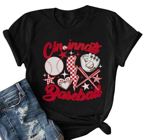 ALLTB Baseball Shirt Women Game Day T-Shirt Baseball Mom Shirts Sport Season Shirt Baseball Graphic Tee Tops