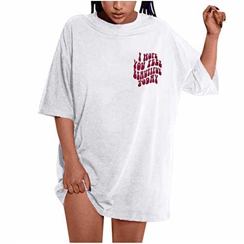 Oversized T Shirts for Women Plus Size Slogan Graphic Drop Shoulder Short Sleeve Tops Summer Loose Pullover Tees Letter Print Graphic Crewneck Shirts Casual T-Shirt Tops Blouses Loose Tops