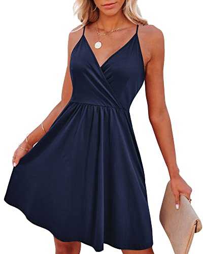 VOTEPRETTY Summer Dress for Women UK Ladies Strappy Dresses Casual V Neck Sundress with Pockets