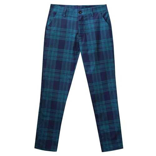 Men's Plaid Dress Pants - Straight Leg, Flat Front, Stretch Chino Smart Pants - Casual, Slim Fit, High Elastic - Perfect for Work, Casual Wear, Outdoor Activities